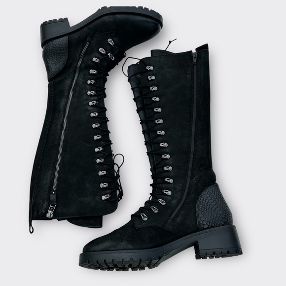 Vintage Foundry Henrietta Tall Leather Biker Moto Boot Knee High Black Women 10 - Picture 4 of 13